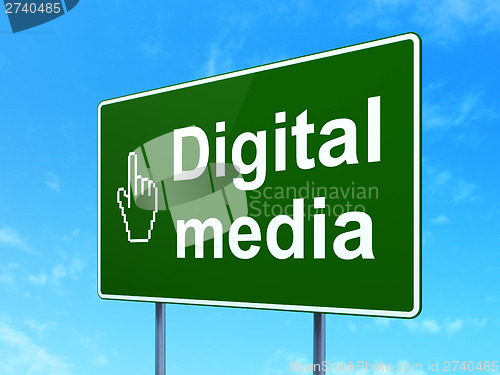 Image of Marketing concept: Digital Media and Mouse Cursor on road sign