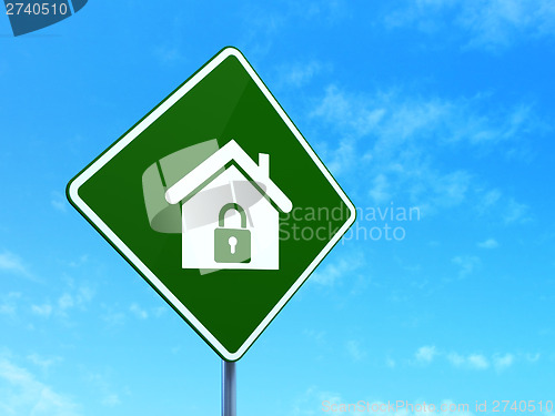 Image of Finance concept: Home on road sign background