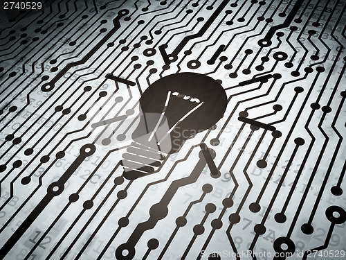 Image of Finance concept: circuit board with Light Bulb