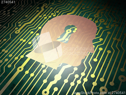 Image of Security concept: circuit board with Head With Keyhole