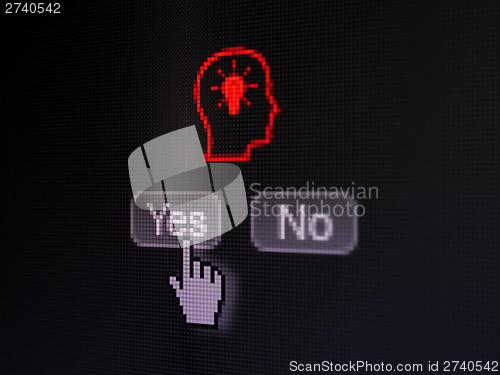 Image of Finance concept: Head With Lightbulb on digital computer screen