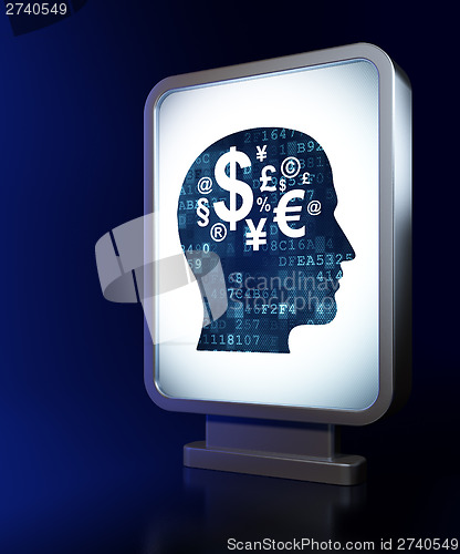 Image of Advertising concept: Head With Finance Symbol on background