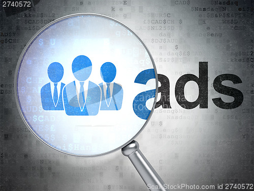Image of Advertising concept: Business People and Ads with optical glass