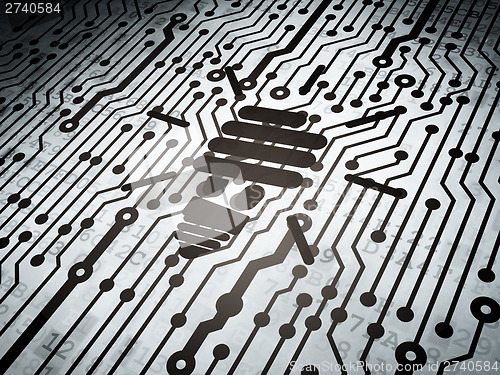 Image of Finance concept: circuit board with Energy Saving Lamp