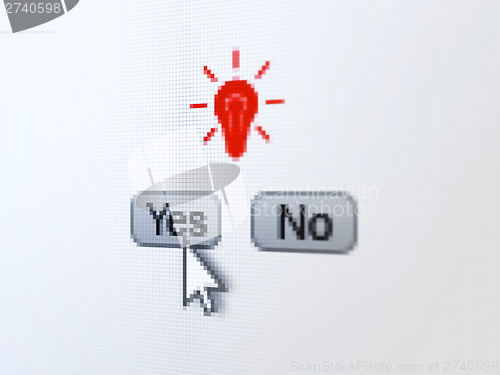 Image of Business concept: Light Bulb on digital computer screen