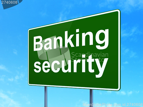 Image of Security concept: Banking on road sign background