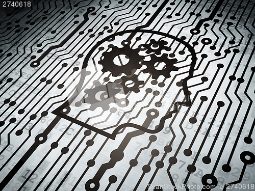 Image of Education concept: circuit board with Head With Gears