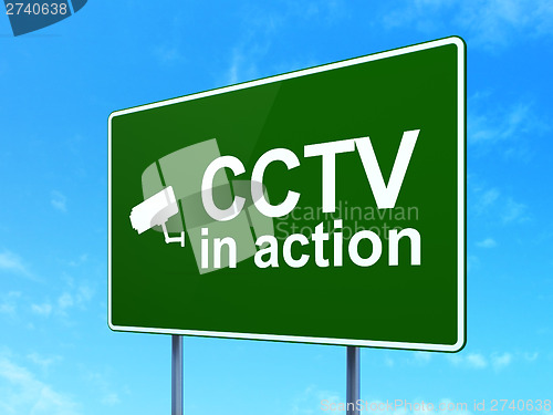 Image of Safety concept: CCTV In action and Cctv Camera on road sign