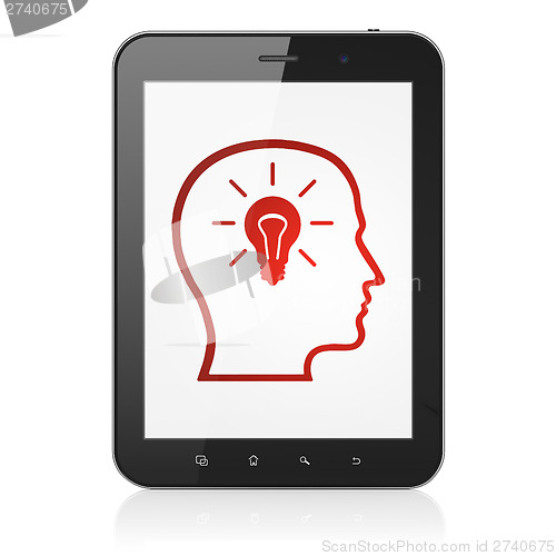 Image of Education concept: Head With Lightbulb on tablet pc computer