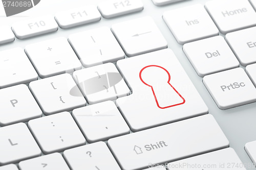 Image of Safety concept: Keyhole on computer keyboard background