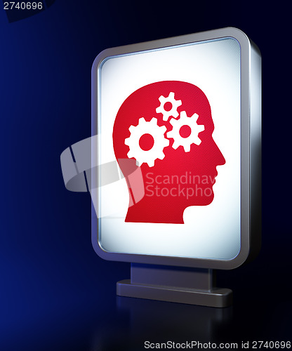 Image of Data concept: Head With Gears on billboard background
