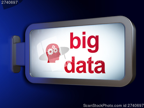 Image of Data concept: Big Data and Head With Gears on billboard