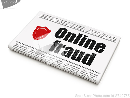 Image of Privacy news concept: newspaper with Online Fraud and Shield