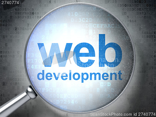 Image of SEO web design concept: Web Development with optical glass