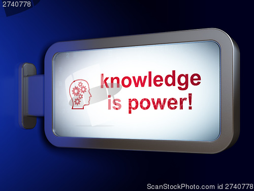 Image of Education concept: Knowledge Is power! and Head With Gears