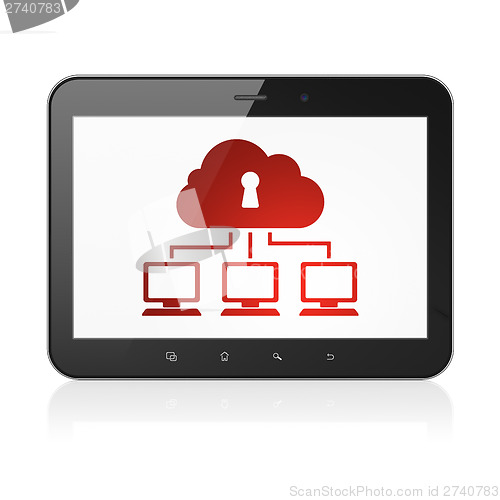 Image of Cloud networking concept: Cloud Network on tablet pc computer