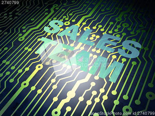 Image of Advertising concept: circuit board with Sales Team