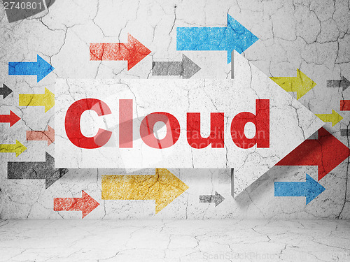 Image of Cloud technology concept: arrow whis Cloud on grunge wall