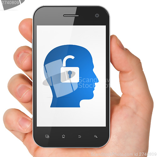 Image of Business concept: Head With Padlock on smartphone