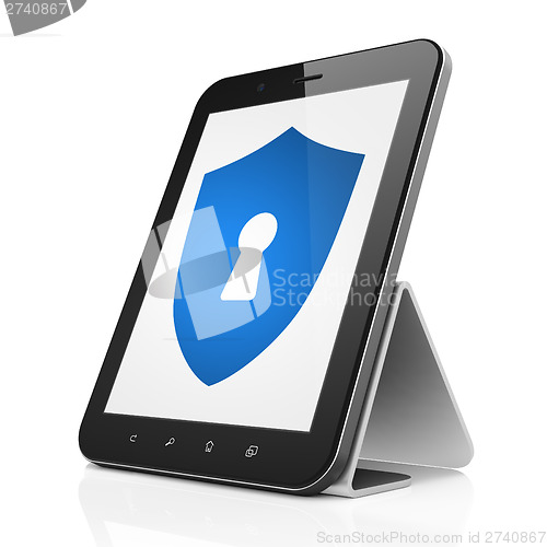 Image of Protection concept: Shield With Keyhole on tablet pc computer