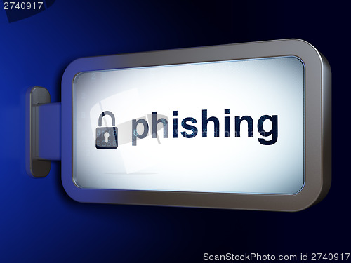 Image of Safety concept: Phishing and Closed Padlock on billboard