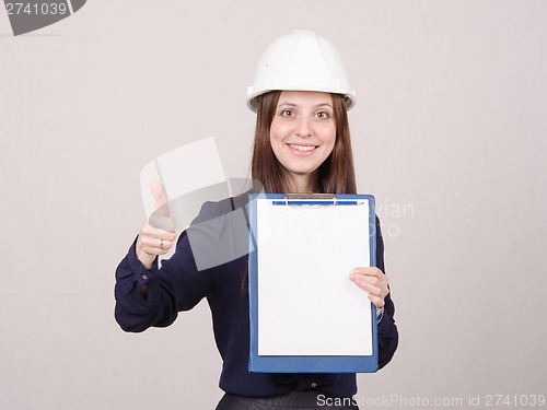 Image of Girl advertises inscription on a sheet