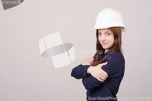 Image of Portrait of beautiful young girl in helmet