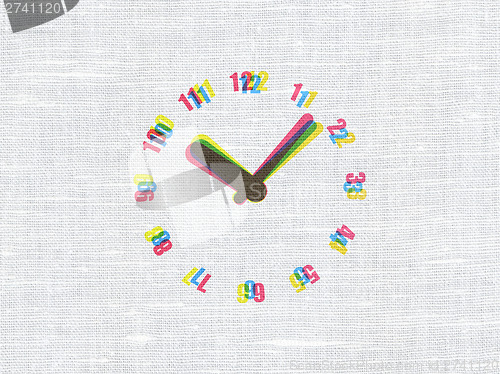 Image of Timeline concept: Clock on fabric texture background