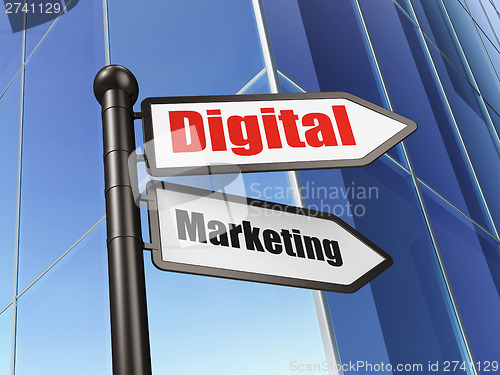 Image of Advertising concept: Digital Marketing on Building background