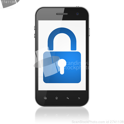 Image of Information concept: Closed Padlock on smartphone