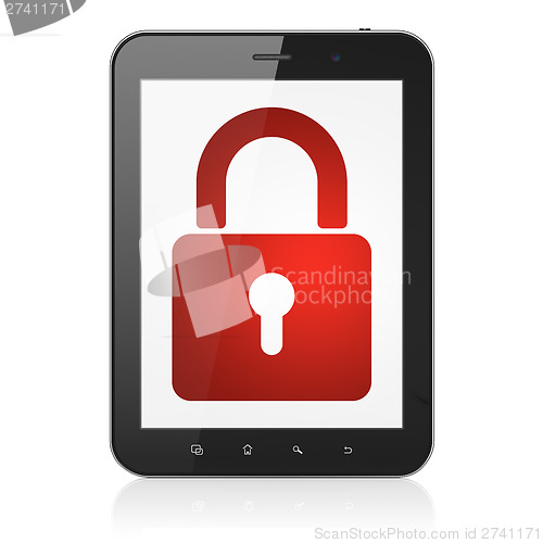 Image of Information concept: Closed Padlock on tablet pc computer