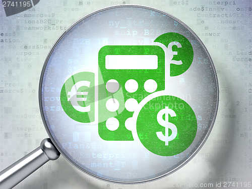 Image of Marketing concept:  Calculator with optical glass on digital