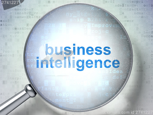 Image of Finance concept: Business Intelligence with optical glass