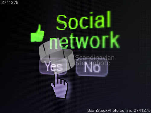 Image of Social network concept: Like icon and Social Network on screen