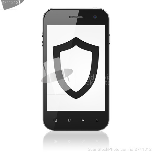 Image of Privacy concept: Contoured Shield on smartphone