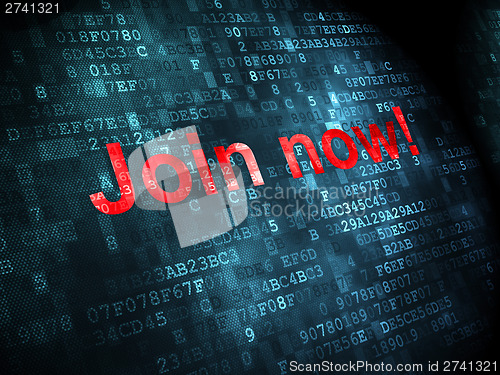 Image of Social network concept: Join now! on digital background
