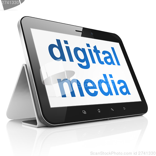 Image of Advertising concept: Digital Media on tablet pc computer