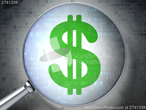 Image of Currency concept:  Dollar with optical glass on digital