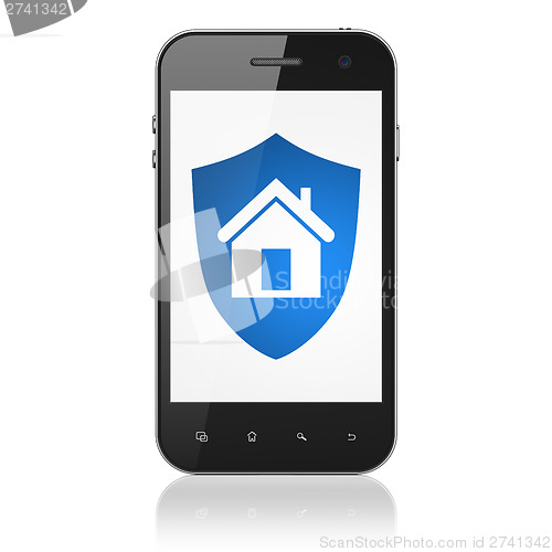 Image of Business concept: Shield on smartphone
