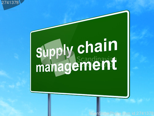 Image of Advertising concept: Supply Chain Management on road sign