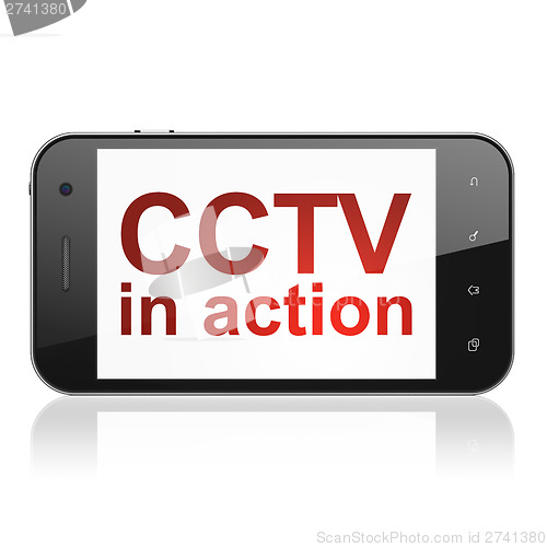 Image of Safety concept: CCTV In action on smartphone