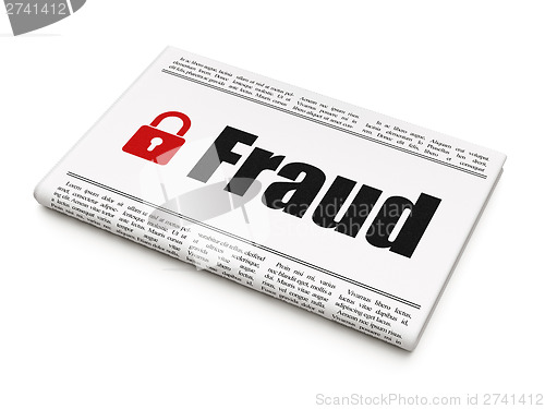 Image of Protection news concept: newspaper with Fraud and Closed Padlock