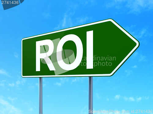 Image of Finance concept: ROI on road sign background