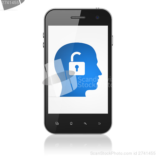 Image of Business concept: Head With Padlock on smartphone