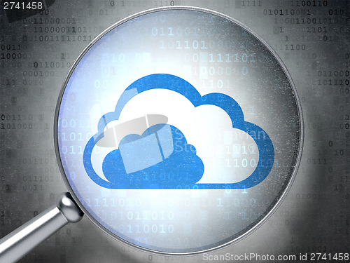 Image of Cloud computing concept:  Cloud with optical glass on digital ba