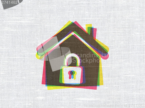 Image of Security concept: Home on fabric texture background