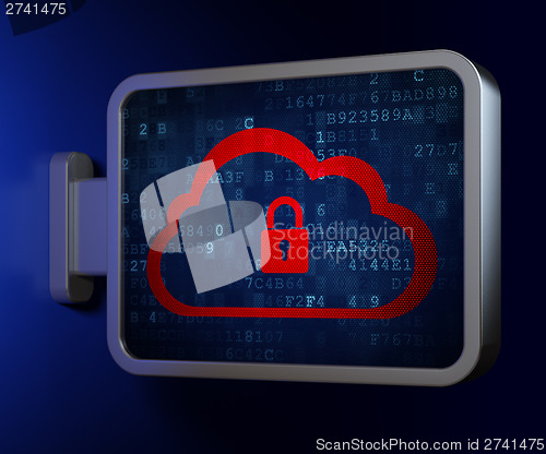 Image of Cloud computing concept: Cloud With Padlock on billboard