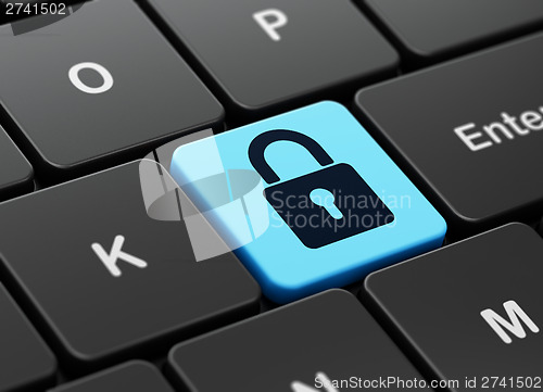Image of Safety concept: Closed Padlock on computer keyboard background