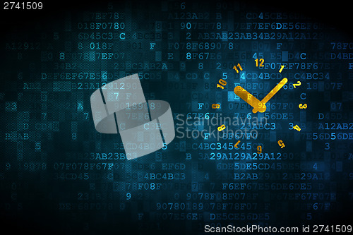 Image of Time concept: Clock on digital background