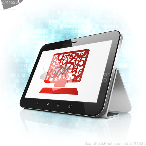 Image of Education concept: Computer Pc on tablet pc computer
